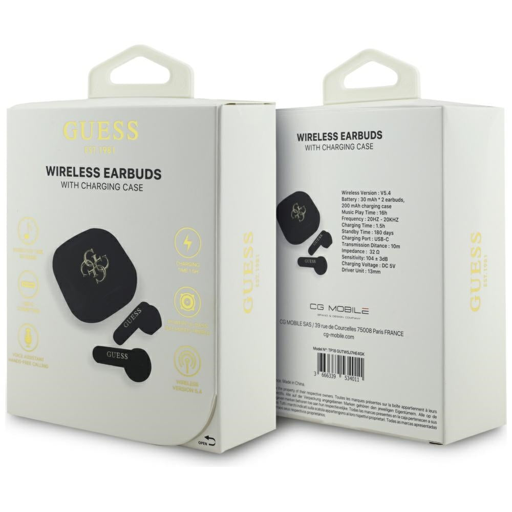 Handsfree Bluetooth Guess 4G Metal Logo, TWS, Μαύρο