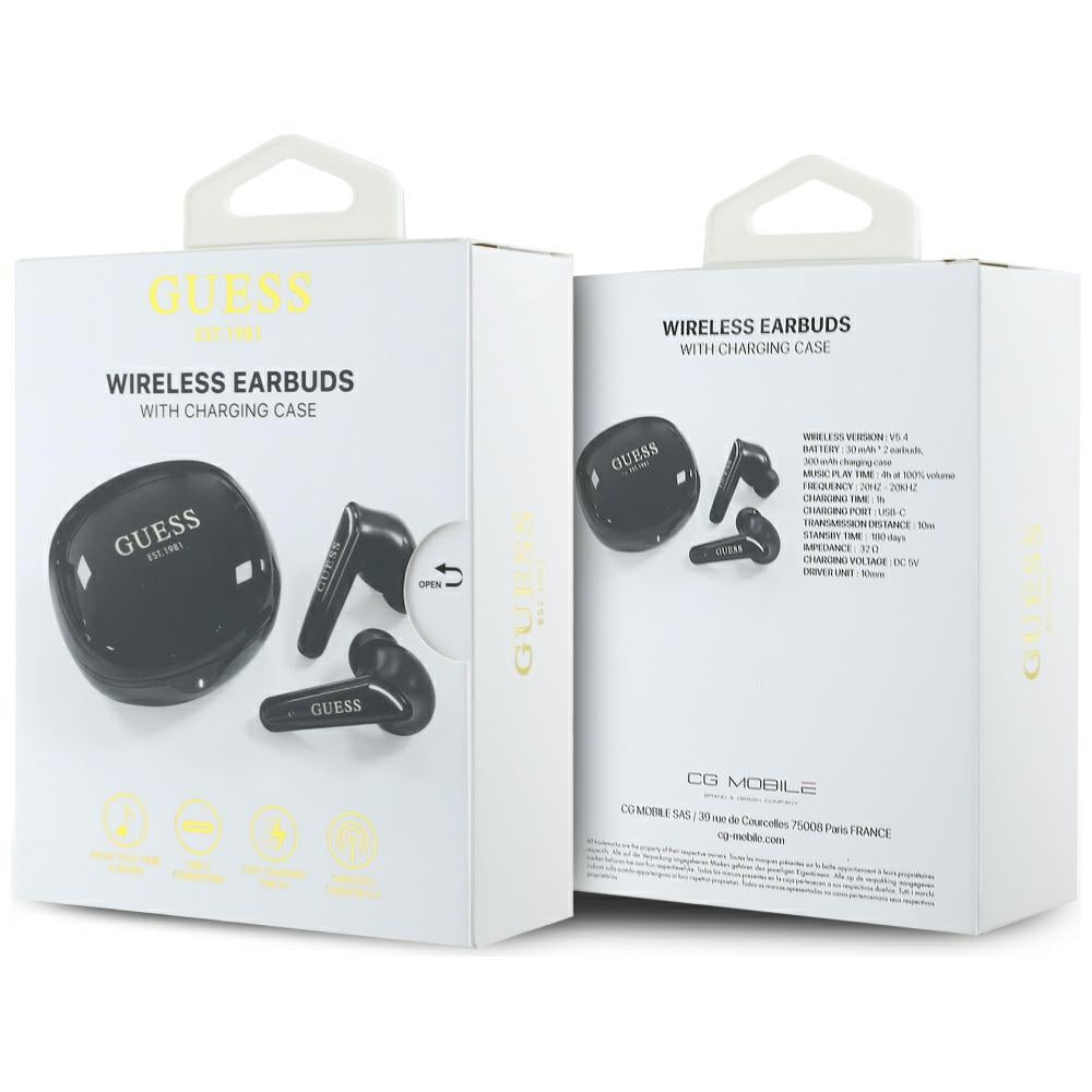 Handsfree Bluetooth Guess Flat Classic Logo Electroplated, TWS, Μαύρο