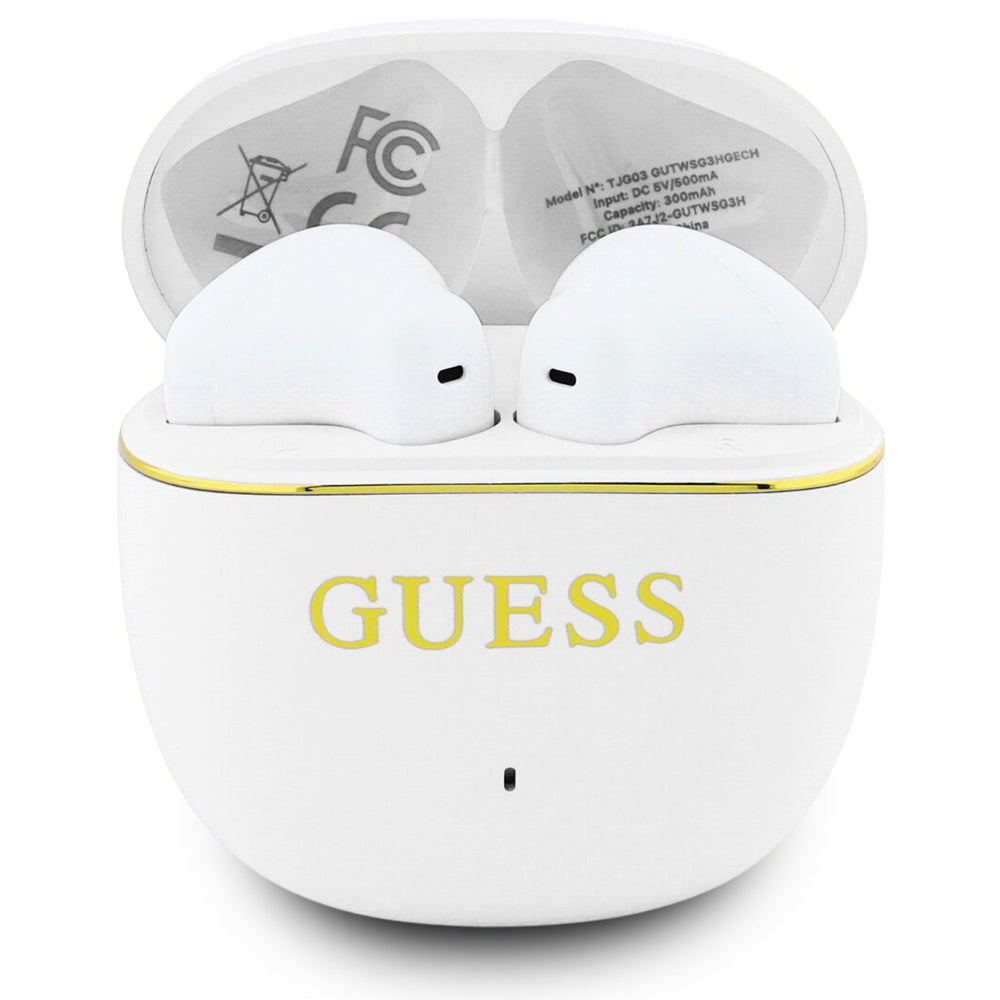 Handsfree Bluetooth Guess Glossy Gold Line Classic, TWS, Λευκό