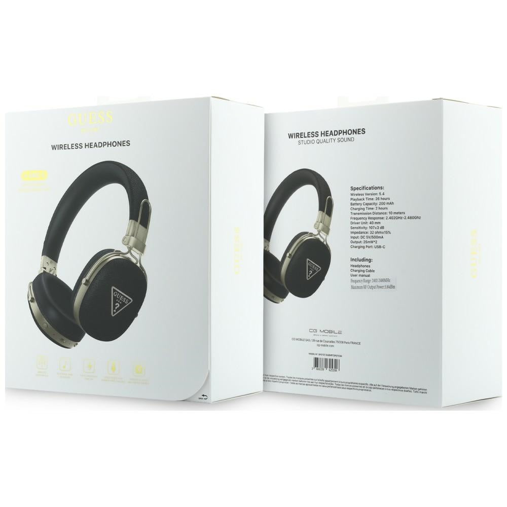 Handsfree Bluetooth Guess με ανάγλυφο τρίγωνο λογότυπο, A2DP, Μαύρο