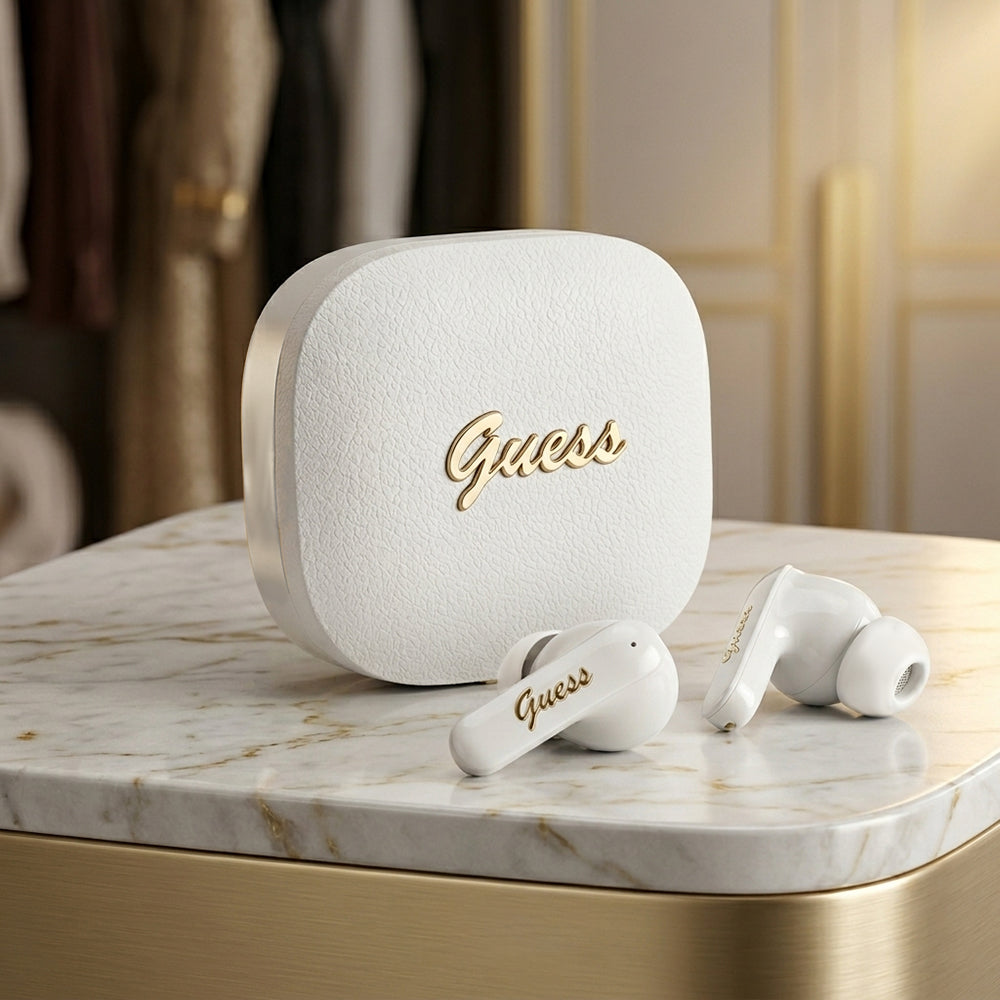 Handsfree Bluetooth Guess Script Metal Logo, TWS, Λευκό
