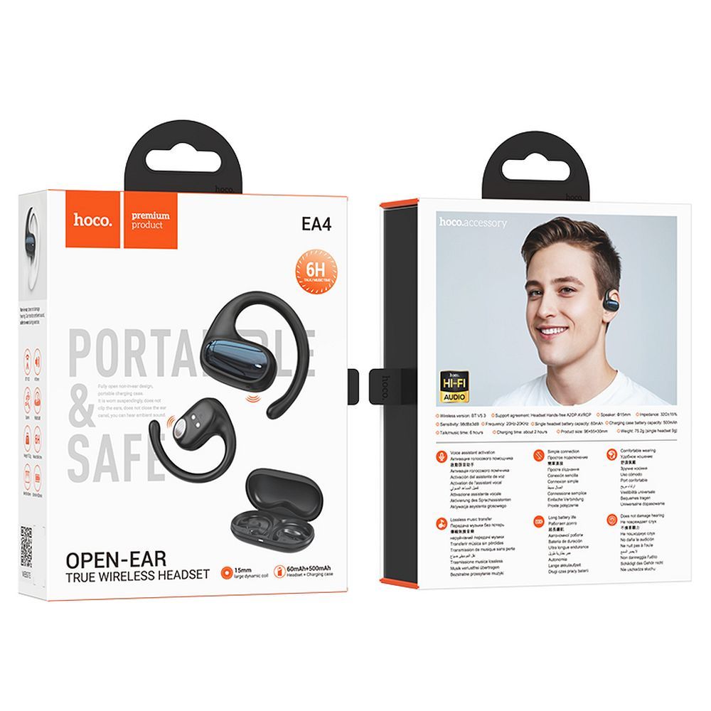 Handsfree Bluetooth HOCO EA4, TWS, Μαύρο