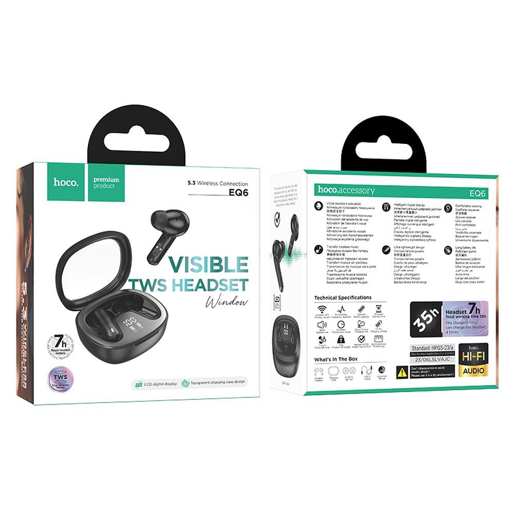 Bluetooth Bluetooth Bluetooth HOCO Shadow EQ6, TWS, Μαύρο