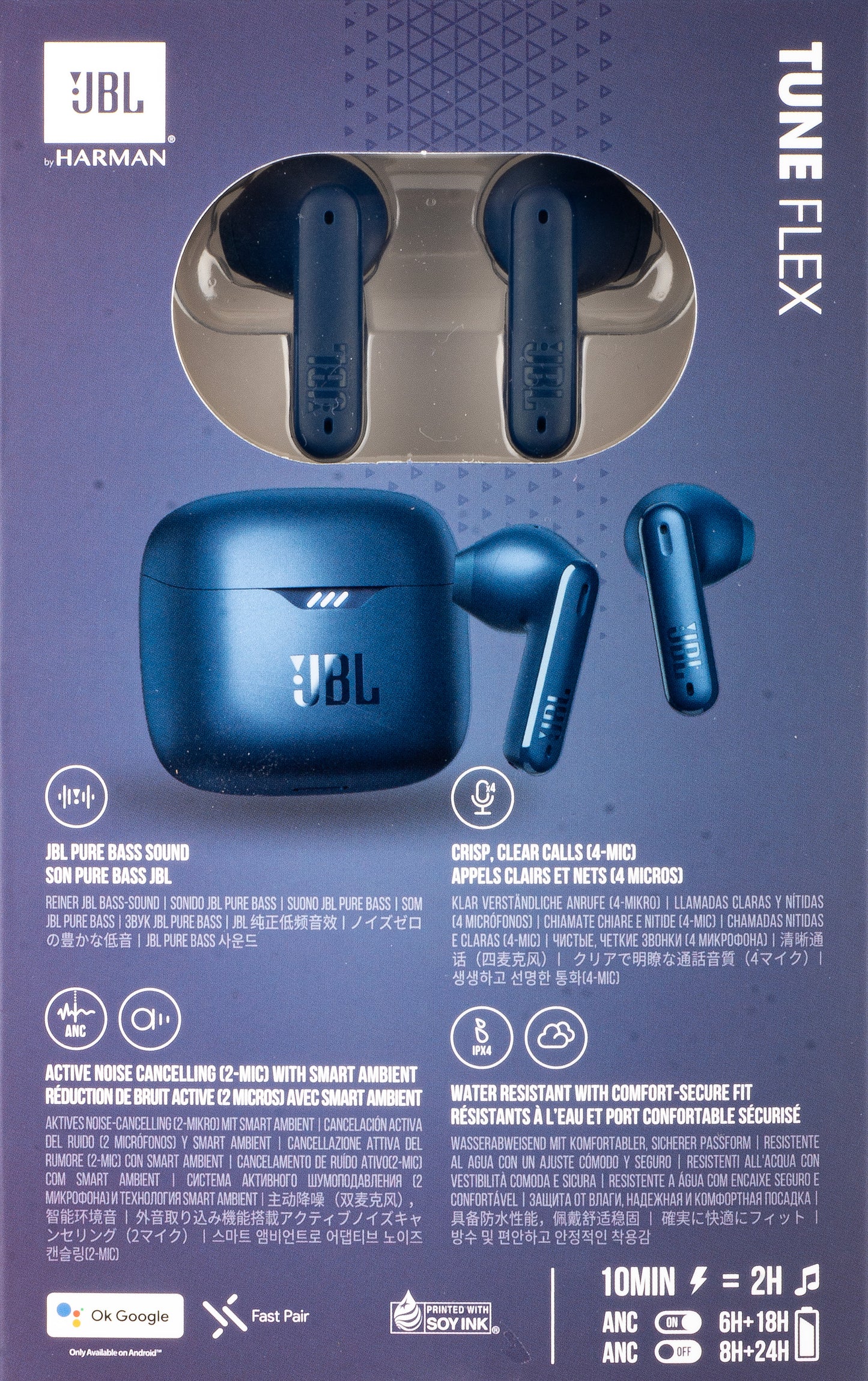 Handsfree Bluetooth JBL Tune Flex, TWS, ANC, Μπλε JBLTFLEXBLU