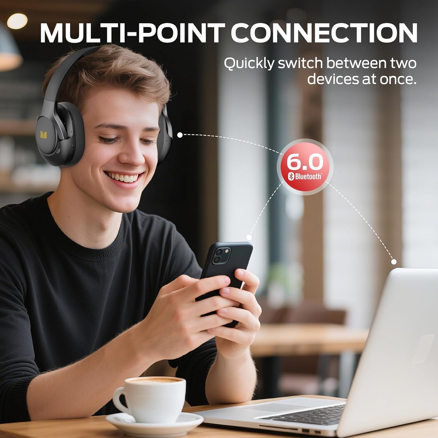 Ασύρματο ακουστικό Bluetooth Monster Persona 5th, MultiPoint, A2DP, ANC, Μαύρο