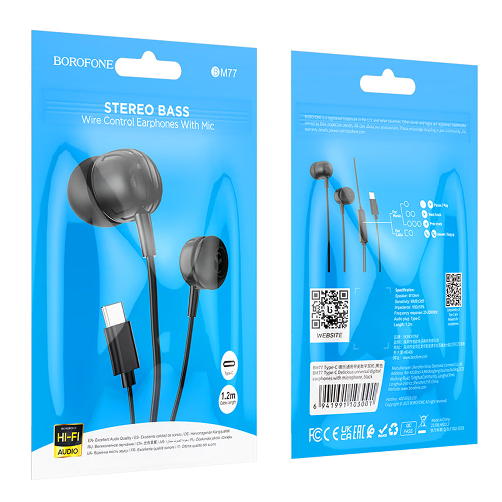 Handsfree USB-C Borofone BM77 Delicious, Μαύρο