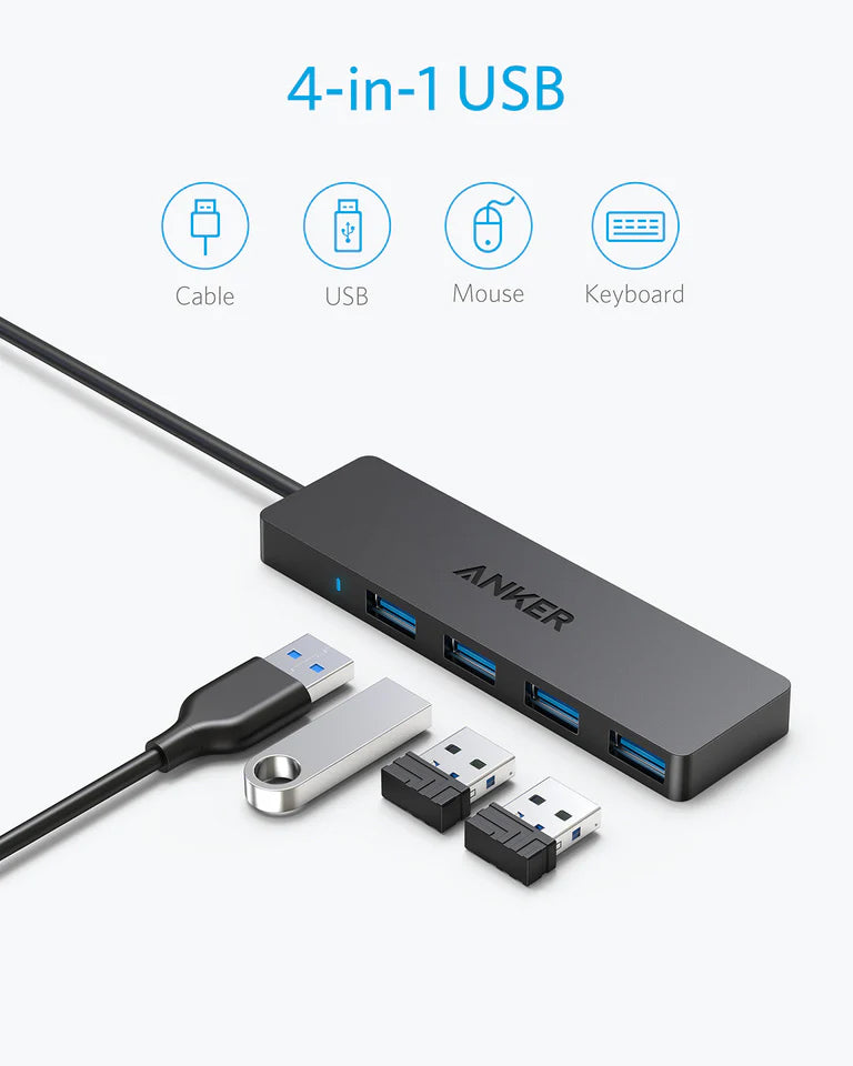 Hub USB Anker, 4 x USB-A 3.0, Μαύρο A7516016