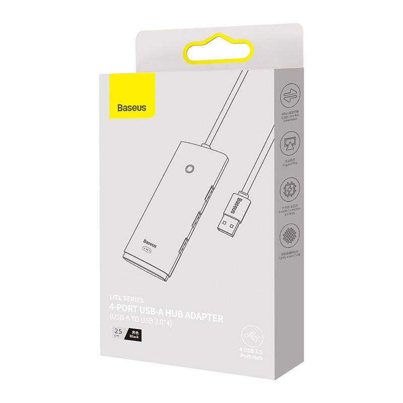 Baseus Lite USB Hub, 4 x USB-A 3.0 - 1 x USB-C, 0,25m, Μαύρο WKQXX030001