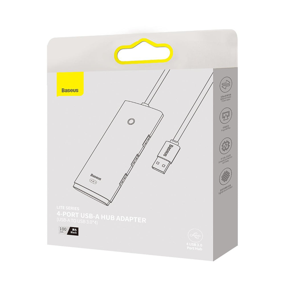 Hub USB Baseus Lite, 4 x USB-A 3.0 - 1 x USB-C, 1m, Μαύρο WKQX030101