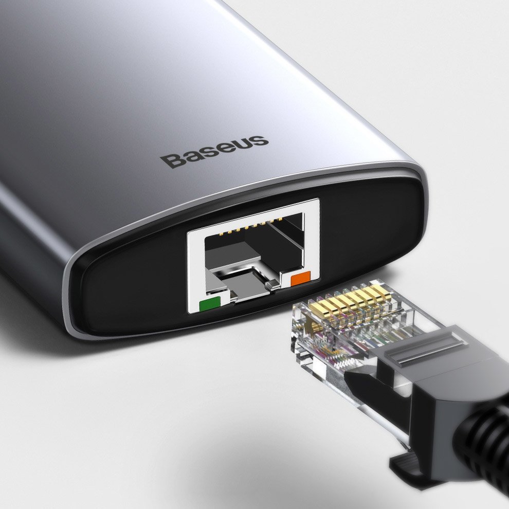 Hub USB-C Baseus, 3 x USB-A 3.0 - 1 x USB-C - 1 x HDMI - 1 x RJ45 - 1 x SD - 1 x microSD, Γκρι CAHUB-CV0G
