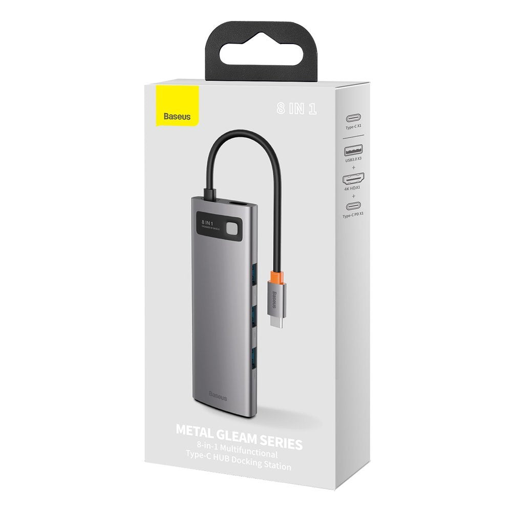 Hub USB-C Baseus, 3 x USB-A 3.0 - 1 x USB-C - 1 x HDMI - 1 x RJ45 - 1 x SD - 1 x microSD, Γκρι CAHUB-CV0G