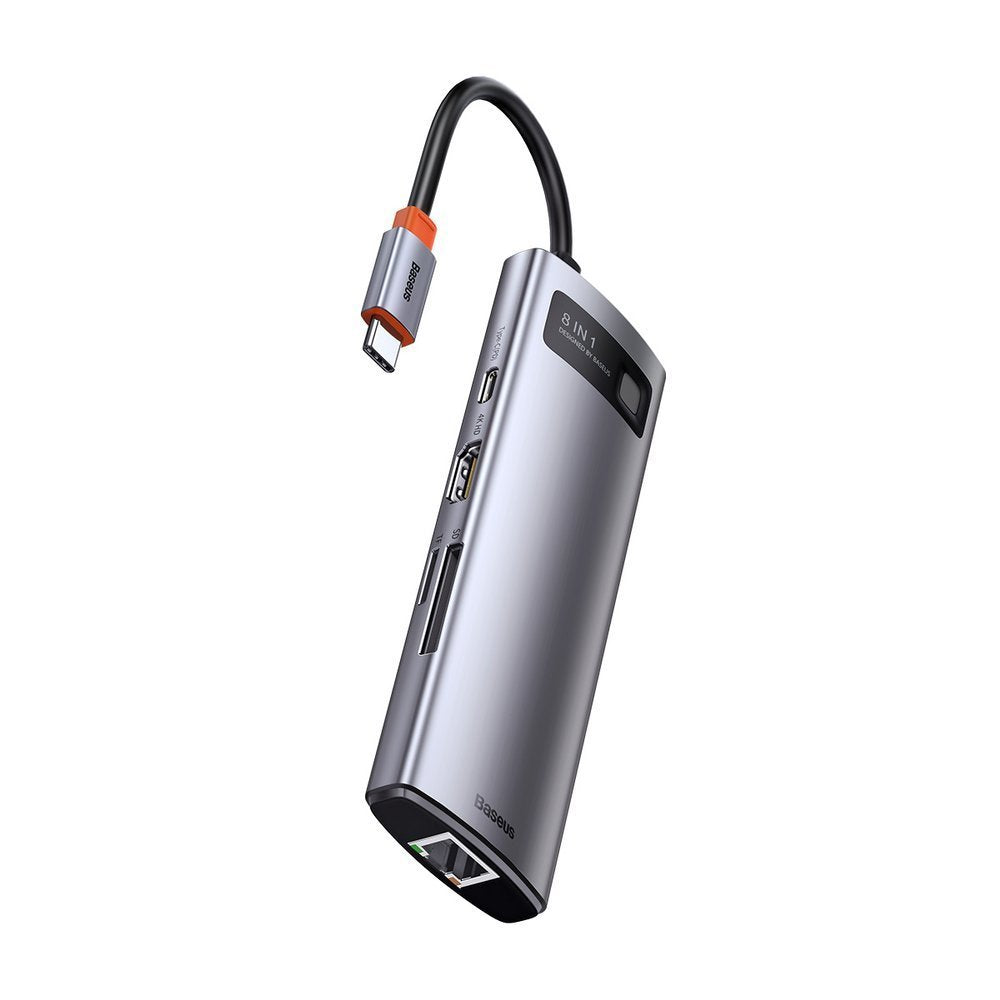 Hub USB-C Baseus, 3 x USB-A 3.0 - 1 x USB-C - 1 x HDMI - 1 x RJ45 - 1 x SD - 1 x microSD, Γκρι CAHUB-CV0G
