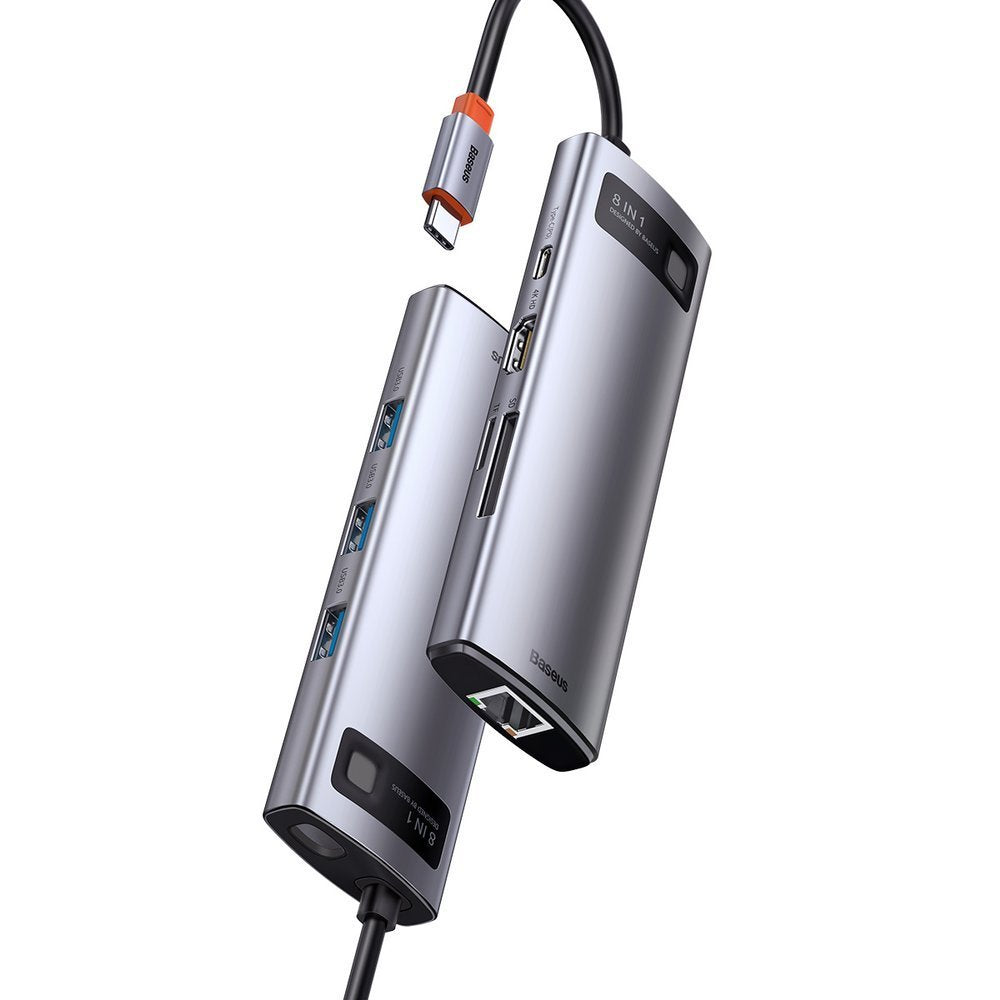 Hub USB-C Baseus, 3 x USB-A 3.0 - 1 x USB-C - 1 x HDMI - 1 x RJ45 - 1 x SD - 1 x microSD, Γκρι CAHUB-CV0G