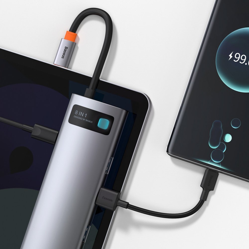 Hub USB-C Baseus, 3 x USB-A 3.0 - 1 x USB-C - 1 x HDMI - 1 x RJ45 - 1 x SD - 1 x microSD, Γκρι CAHUB-CV0G