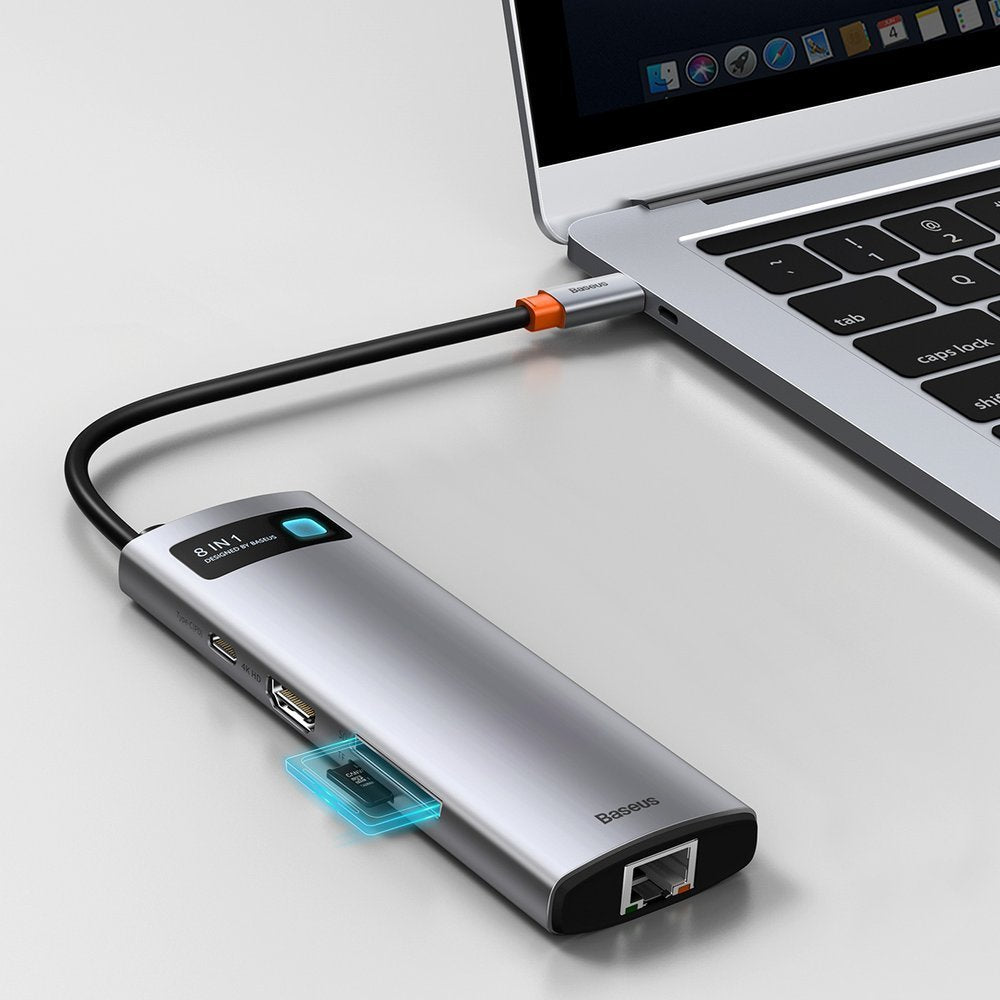 Hub USB-C Baseus, 3 x USB-A 3.0 - 1 x USB-C - 1 x HDMI - 1 x RJ45 - 1 x SD - 1 x microSD, Γκρι CAHUB-CV0G