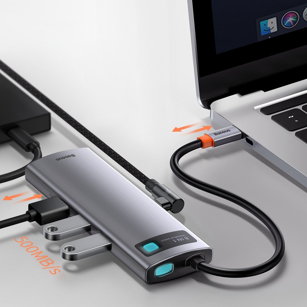 Hub USB-C Baseus, 3 x USB-A 3.0 - 1 x USB-C - 1 x HDMI - 1 x RJ45 - 1 x SD - 1 x microSD, Γκρι CAHUB-CV0G