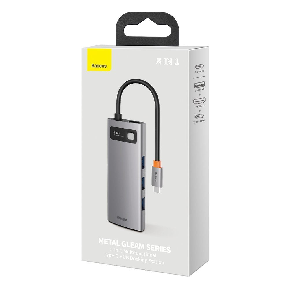 Hub USB-C Baseus Metal Gleam, 3 x USB-A 3.0 - 1 x USB-C - 1 x HDMI, Γκρι CAHUB-CX0G