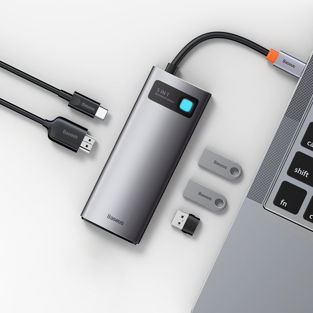 Hub USB-C Baseus Metal Gleam, 3 x USB-A 3.0 - 1 x USB-C - 1 x HDMI, Γκρι CAHUB-CX0G