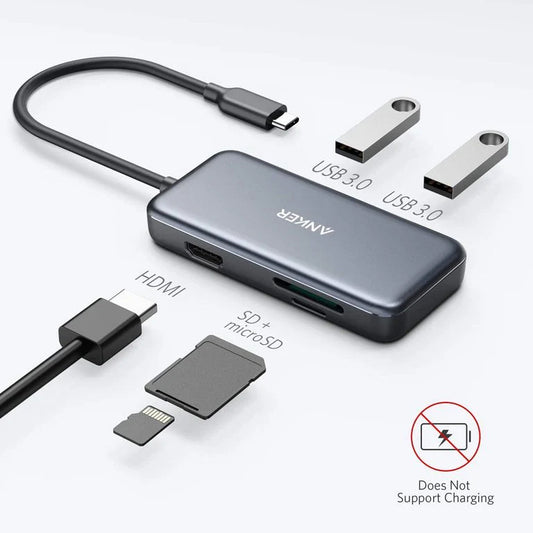 Hub USB-C Anker, 2 x USB-A 3.0 - 1 x HDMI - 1 x SD - 1 x microSD, Μαύρο A8334HA1