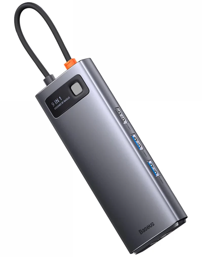 Baseus Joystar USB-C Hub, 2 x USB-A 3.2 - 1 x USB-A - 1 x USB-C - 2 x HDMI - 1 x RJ45 - 1 x SD - 1 x microSD, Gray WKWG060013
