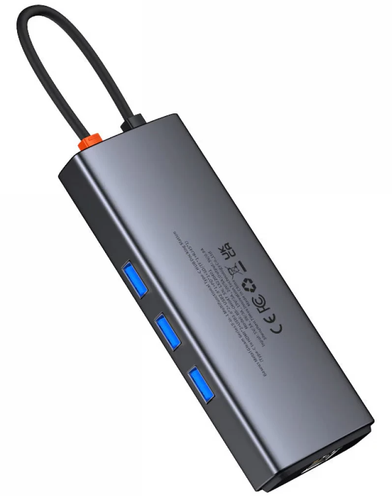Baseus Joystar USB-C Hub, 2 x USB-A 3.2 - 1 x USB-A - 1 x USB-C - 2 x HDMI - 1 x RJ45 - 1 x SD - 1 x microSD, Gray WKWG060013