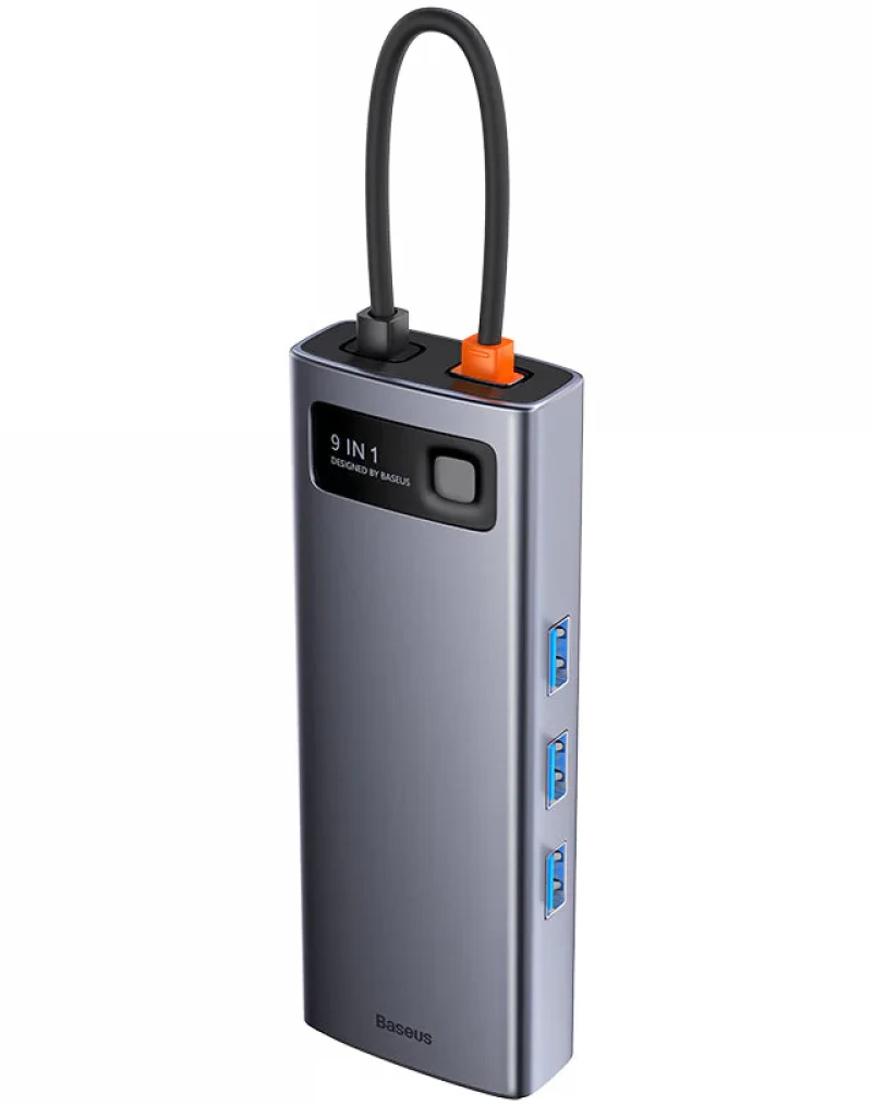 Baseus Joystar USB-C Hub, 2 x USB-A 3.2 - 1 x USB-A - 1 x USB-C - 2 x HDMI - 1 x RJ45 - 1 x SD - 1 x microSD, Gray WKWG060013