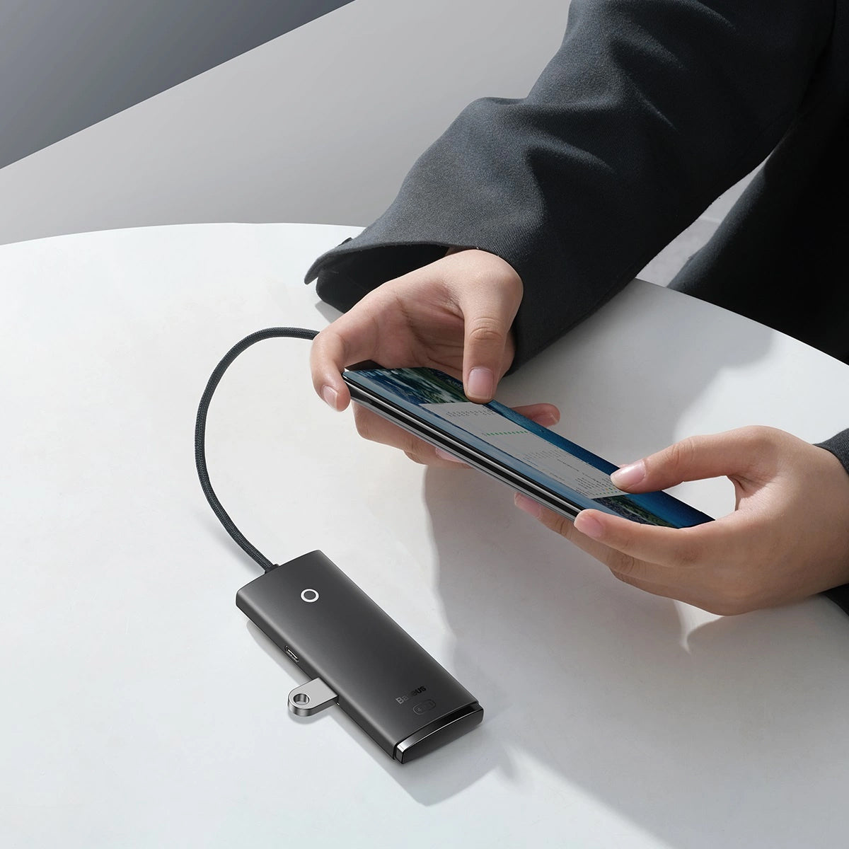 Hub USB-C Baseus Lite, 4 x USB-A 3.0 - 1 x USB-C, 0.25m, Μαύρο WKQX030301