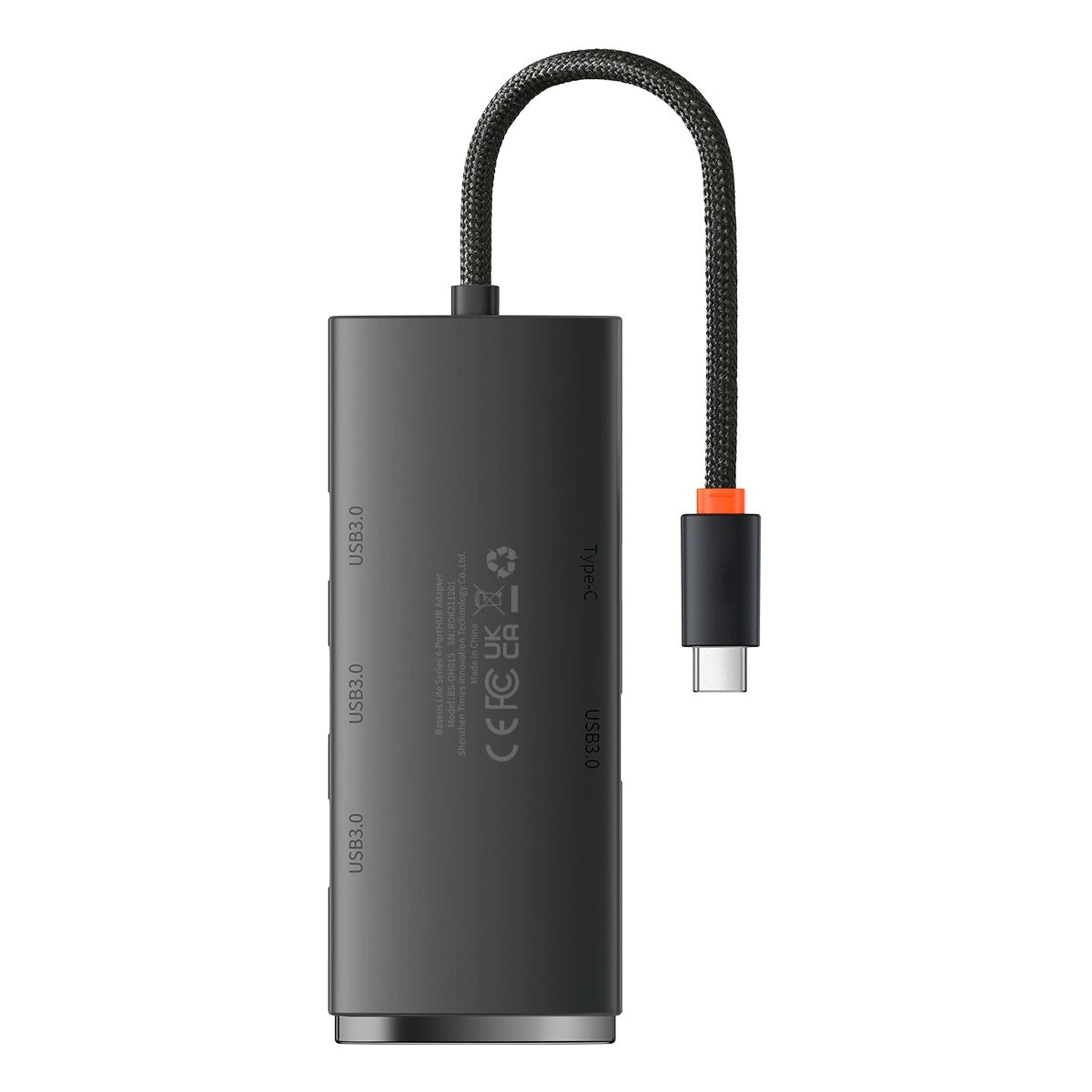 Hub USB-C Baseus Lite, 4 x USB-A 3.0 - 1 x USB-C, 0.25m, Μαύρο WKQX030301