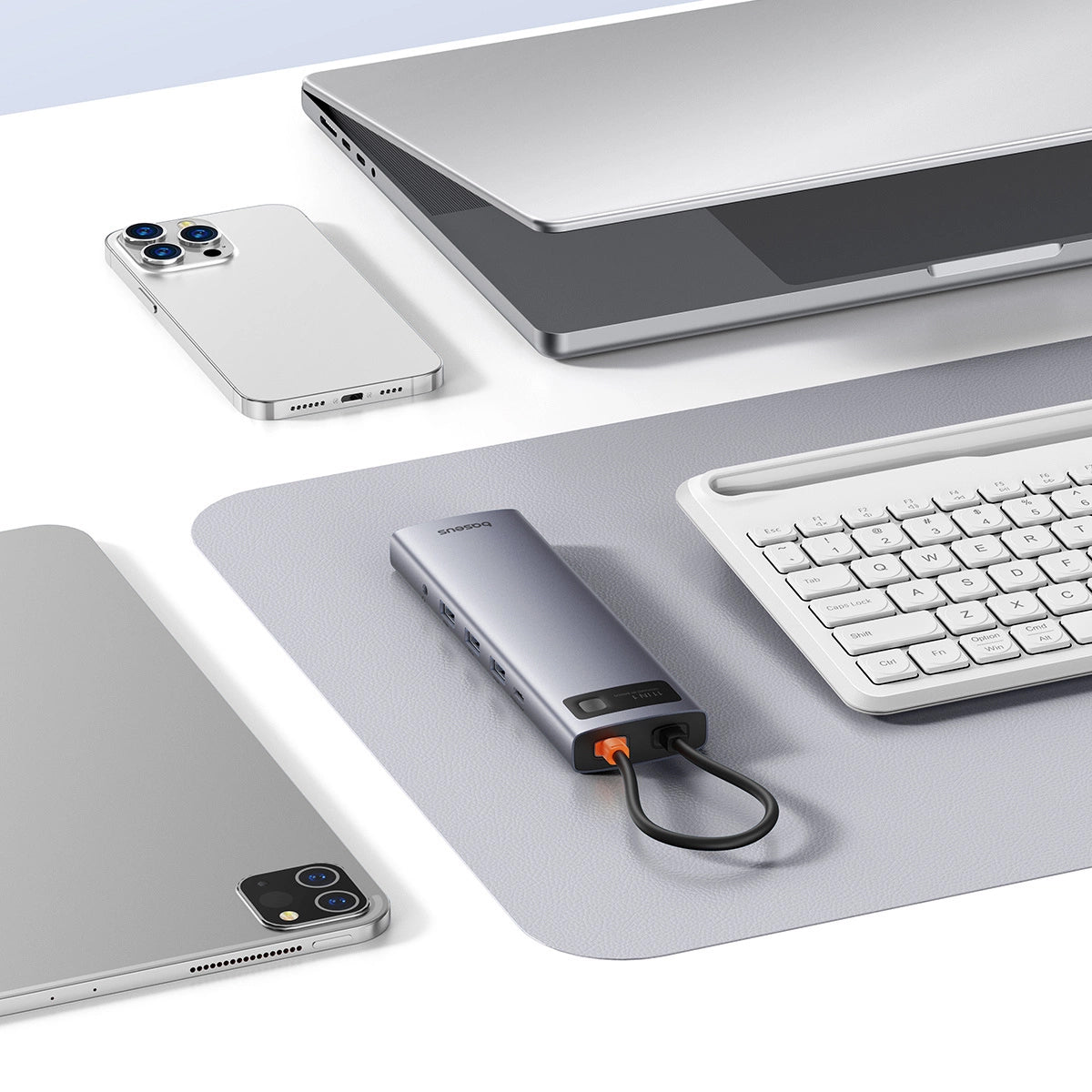 Hub USB-C Baseus Metal Gleam, 3 x USB-A 3.0 - 1 x USB-A - 1 x USB-C - 1 x HDMI - 1 x VGA - 1 x Jack 3.5mm - 1 x RJ45 - 1 x SD - 1 x microSD, Γκρι