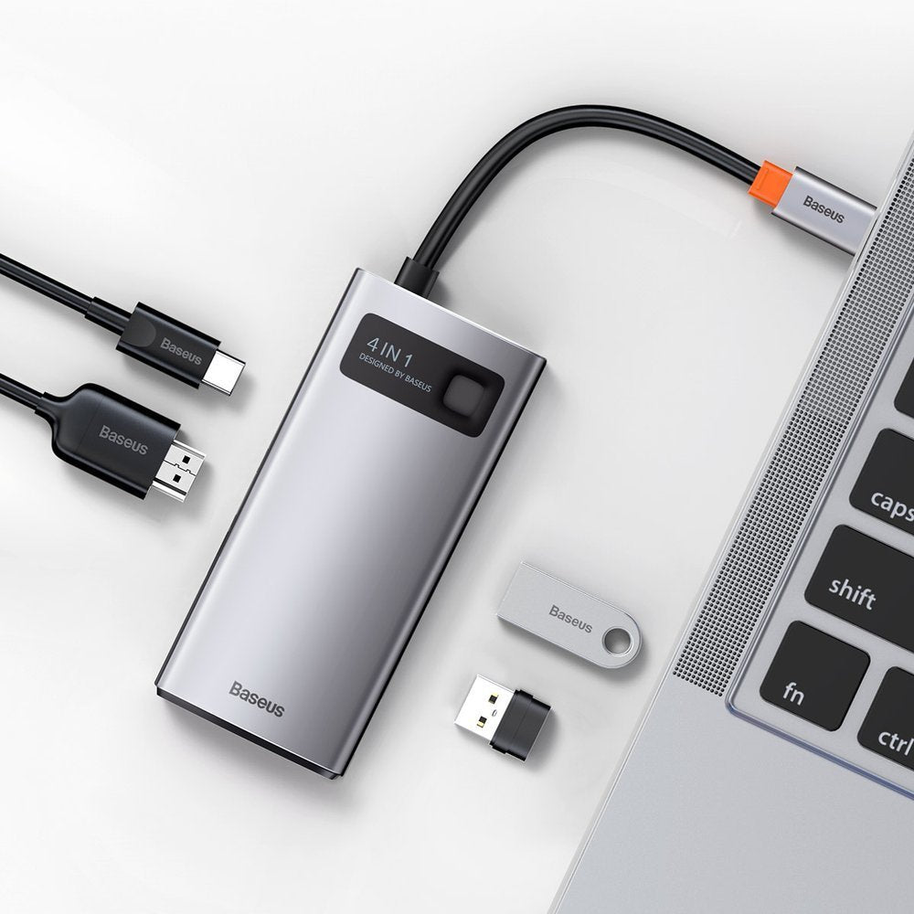 Hub USB-C Baseus Metal Gleam, 2 x USB-A - 1 x USB-C - 1 x HDMI, Γκρι Επανασφραγισμένο CAHUB-CY0G