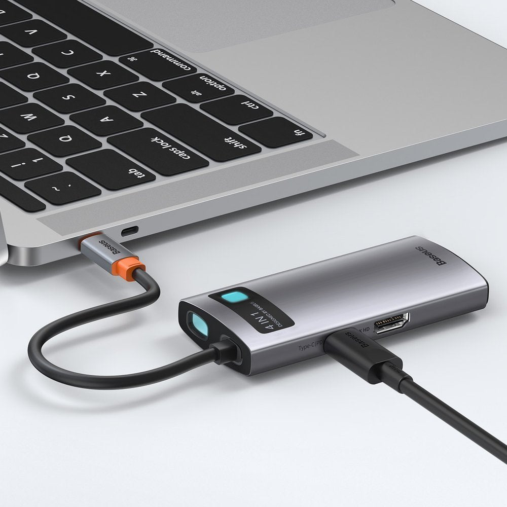 Hub USB-C Baseus Metal Gleam, 2 x USB-A - 1 x USB-C - 1 x HDMI, Γκρι Επανασφραγισμένο CAHUB-CY0G
