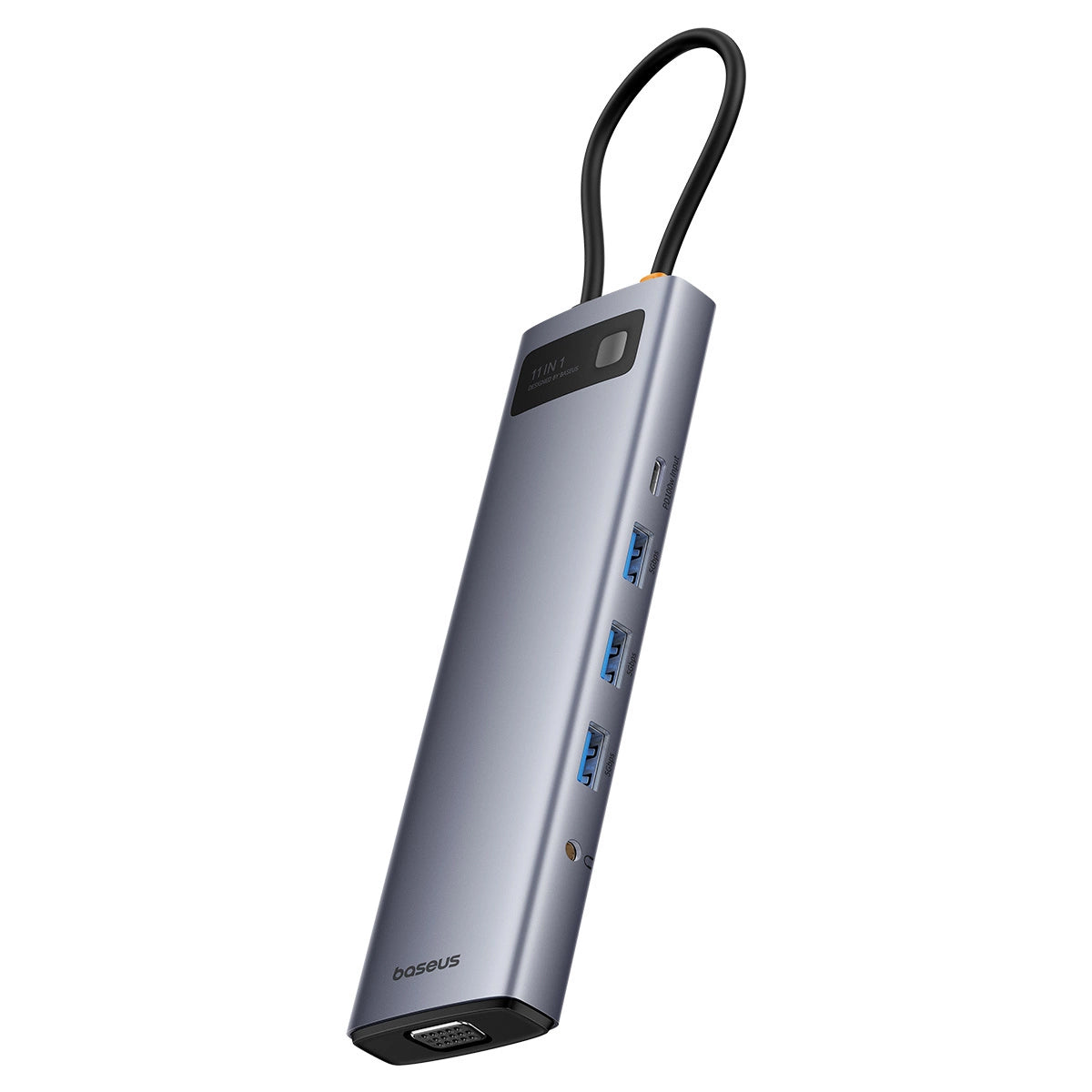 Hub USB-C Baseus Metal Gleam, 3 x USB-A 3.0 - 1 x USB-A - 1 x USB-C - 1 x HDMI - 1 x VGA - 1 x Jack 3.5mm - 1 x RJ45 - 1 x SD - 1 x microSD, Γκρι