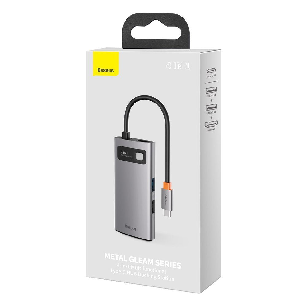 Hub USB-C Baseus Metal Gleam, 2 x USB-A - 1 x USB-C - 1 x HDMI, Γκρι Επανασφραγισμένο CAHUB-CY0G
