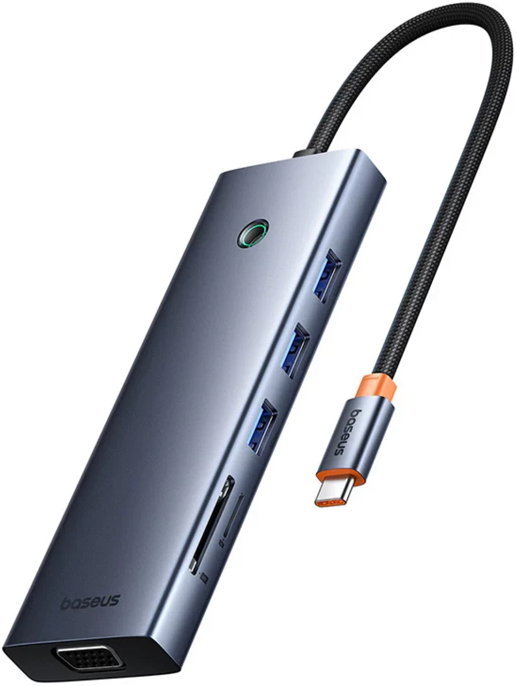 Hub USB-C Baseus UltraJoy, 3 x USB-A 3.0 - 1 x USB-C - 1 x HDMI - 1 x VGA - 1 x Jack 3.5mm - 1 x RJ45 - 1 x SD - 1 x microSD, Γκρι B0005280C811-00