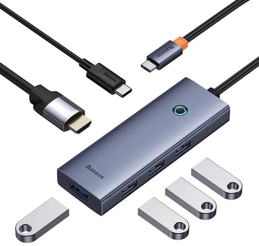 Hub USB-C Baseus UltraJoy, 4 x USB-A 3.0 - 1 x USB-C - 1 x HDMI, Γκρι B00052807813-01