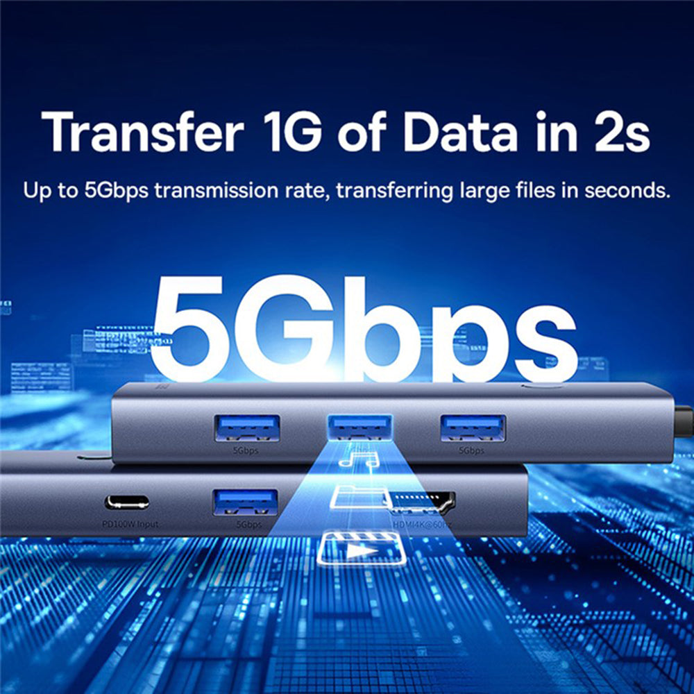 Hub USB-C Baseus UltraJoy, 4 x USB-A 3.0 - 1 x USB-C - 1 x HDMI - 1 x VGA, Γκρι B00052803811-01