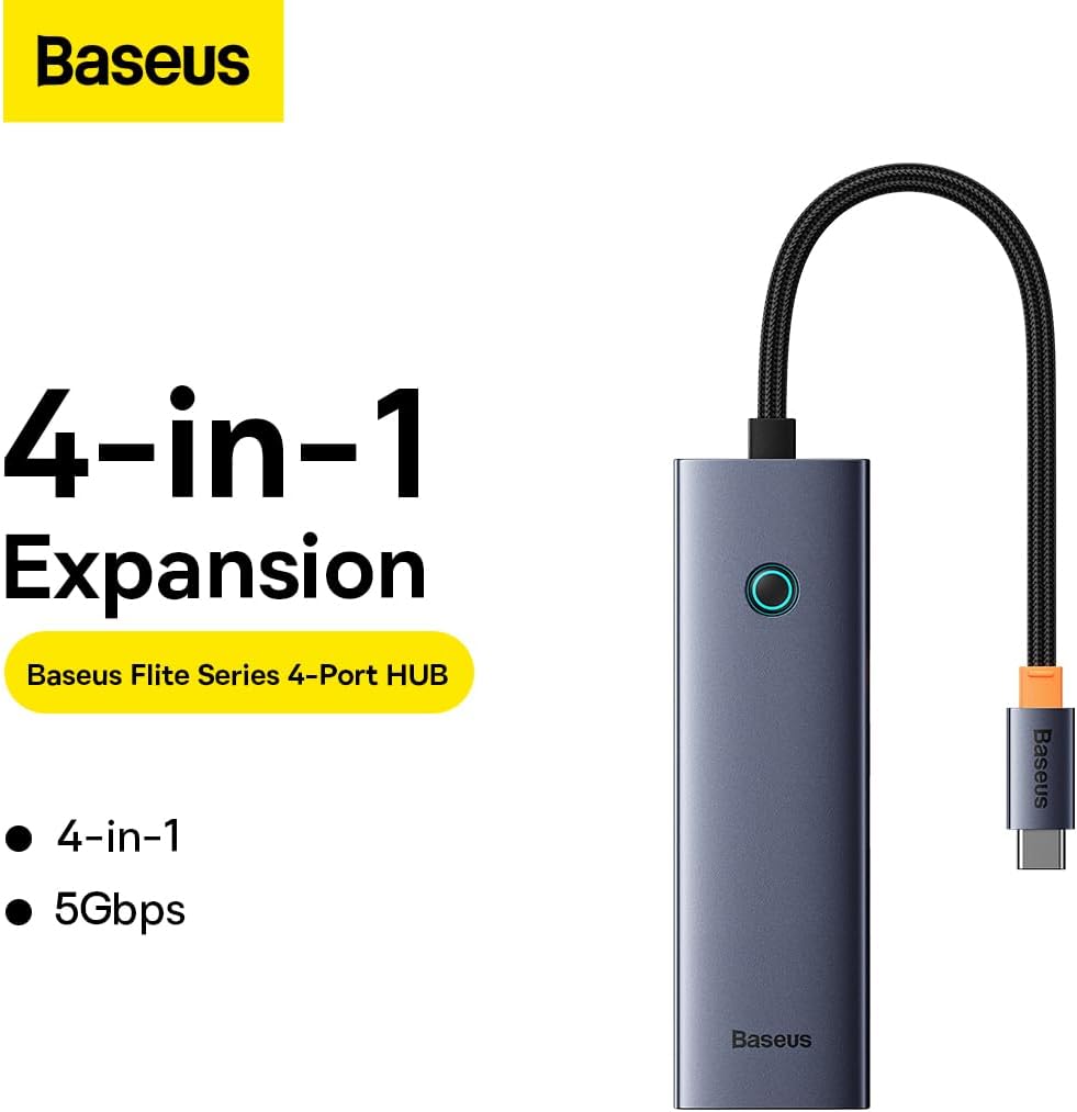 Hub USB-C Baseus UltraJoy, 3 x USB-A 3.0 - 1 x RJ45, Γκρι B0005280A813-00