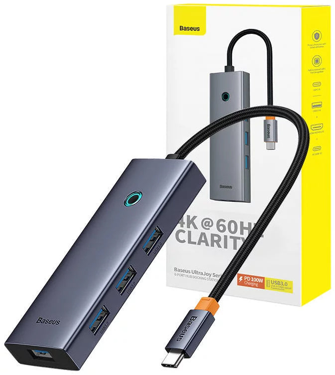Hub USB-C Baseus UltraJoy, 4 x USB-A 3.0 - 1 x USB-C - 1 x HDMI, Γκρι B00052807813-01