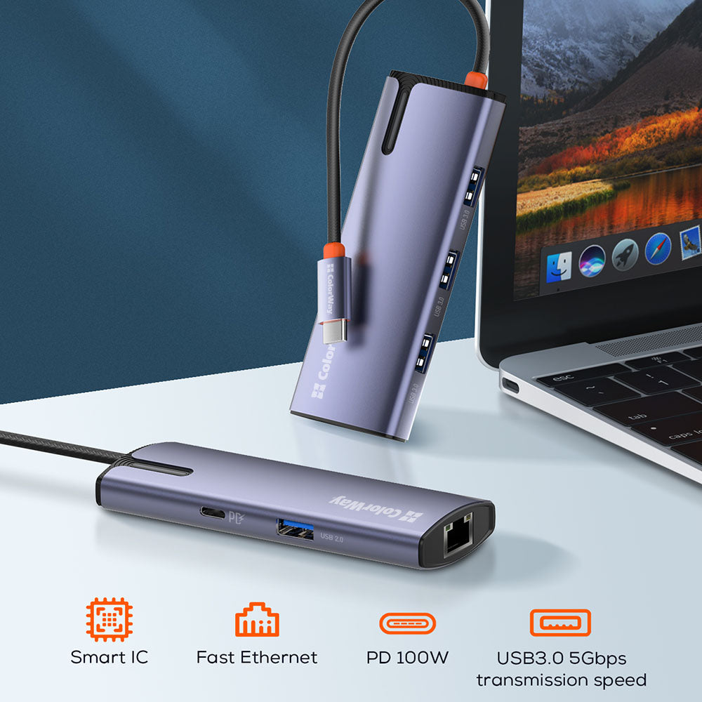 Hub USB-C ColorWay CW-HUB03, 6in1, Ασημί