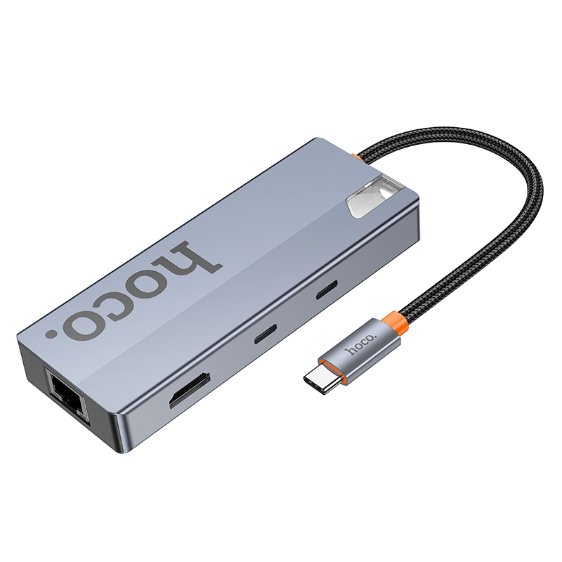 Hub USB-C HOCO HB52, 2 x USB-A 3.0 - 2 x USB-C - 1 x HDMI - 1 x RJ45 - 1 x SD - 1 x microSD, Γκρι