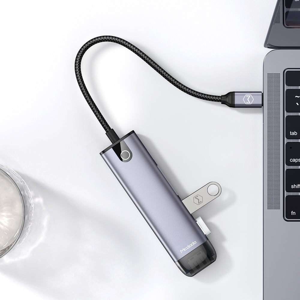 McDodo HU-7740 USB-C Hub, 6in1, Gray