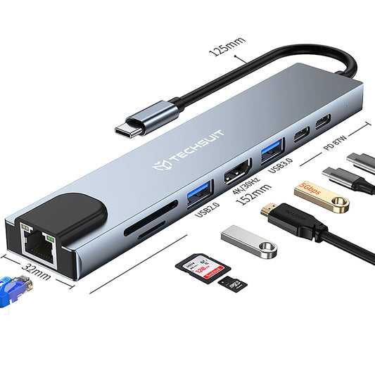 Techsuit H2 NetBridge USB-C Hub, 8in1, Gray