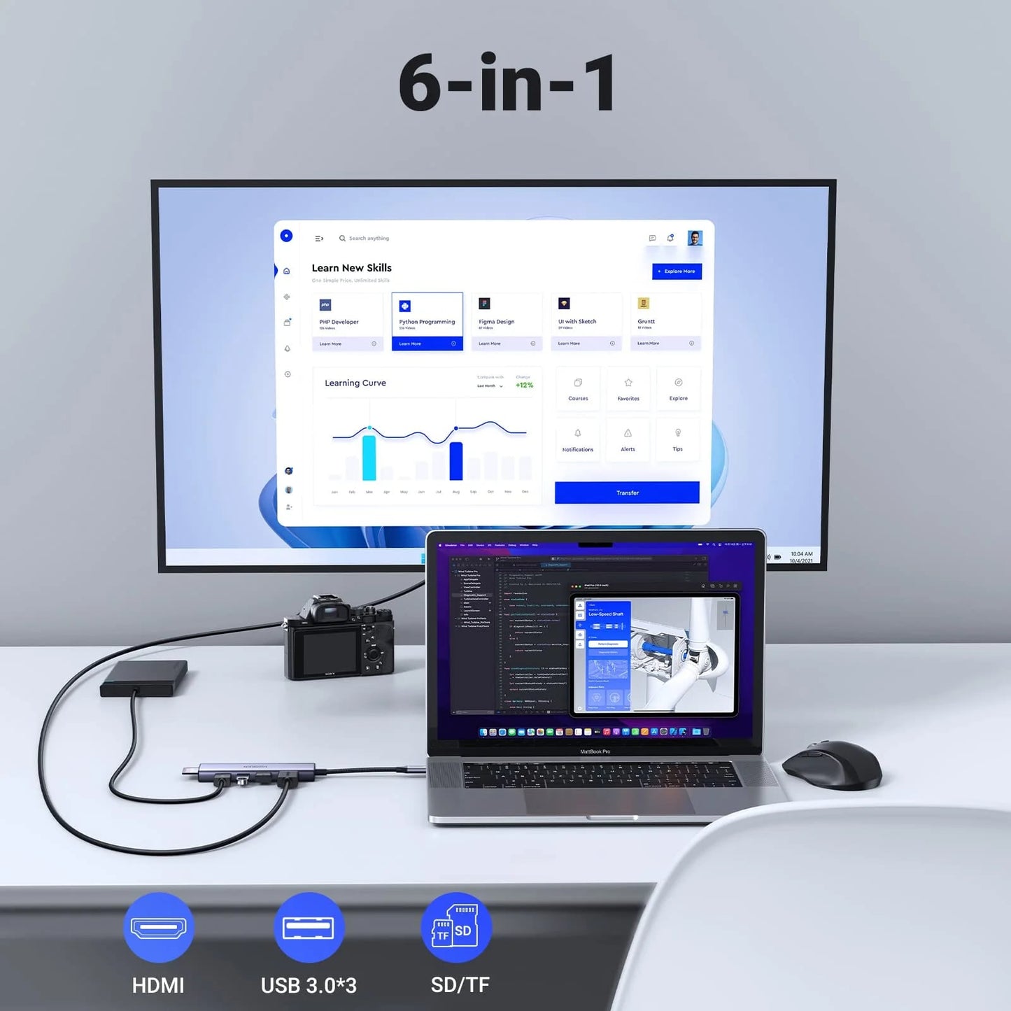 Hub USB-C UGREEN CM511 (60383), 3 x USB-A 3.2 - 1 x HDMI - 1 x SD - 1 x microSD, Γκρι
