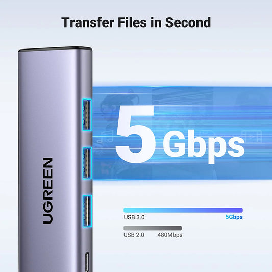Hub USB-C UGREEN CM511 (15596), 3 x USB-A 3.0 - 1 x USB-C - 1 x HDMI, Γκρι