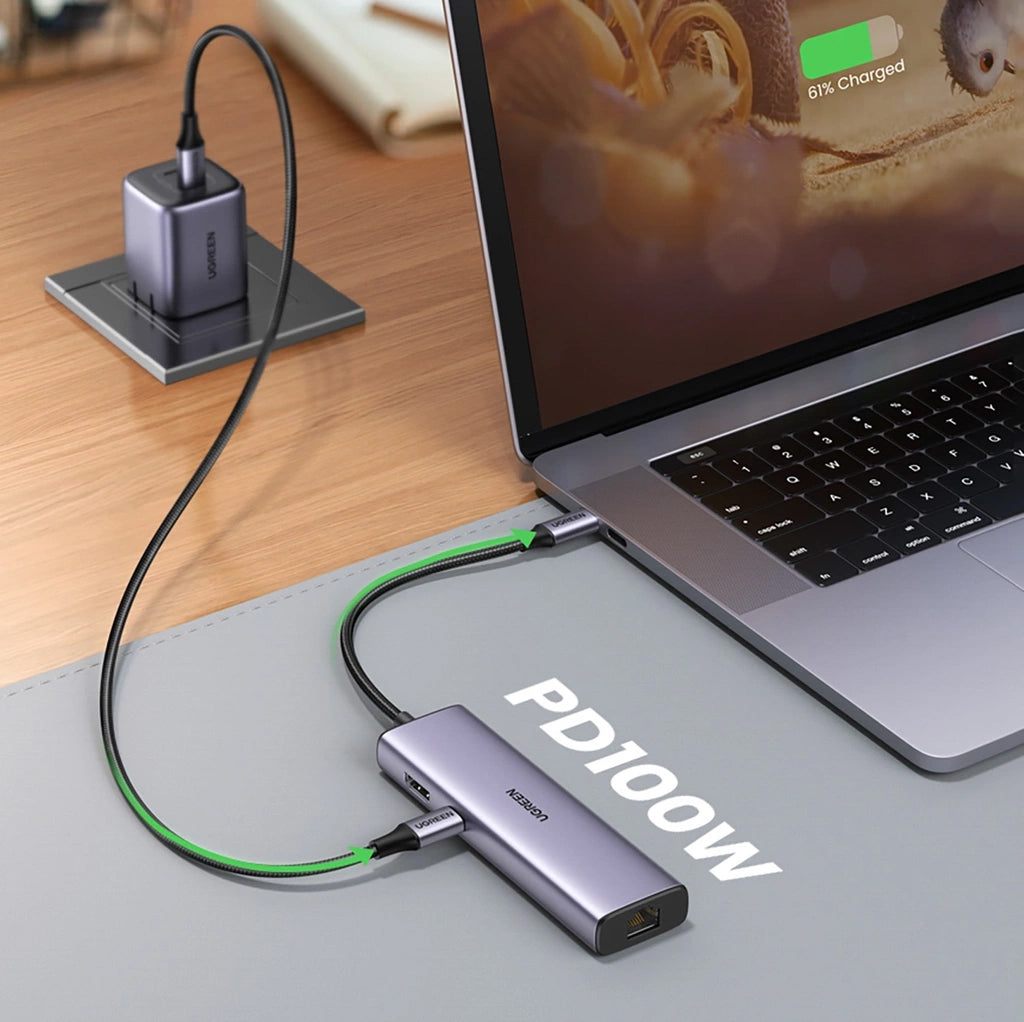 Hub USB-C UGREEN CM512 (90568), 2 x USB-A 3.0 - 1 x USB-C - 1 x HDMI - 1 x RJ45 - 1 x SD - 1 x microSD, Γκρι
