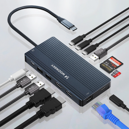 Hub USB-C WZK WDS03Y5S, 1 x USB-A 3.1 - 2 x USB-A - 5 x USB-C - 2 x HDMI - 1 x Jack 3.5mm - 1 x RJ45 - 1 x SD - 1 x microSD, Γκρι