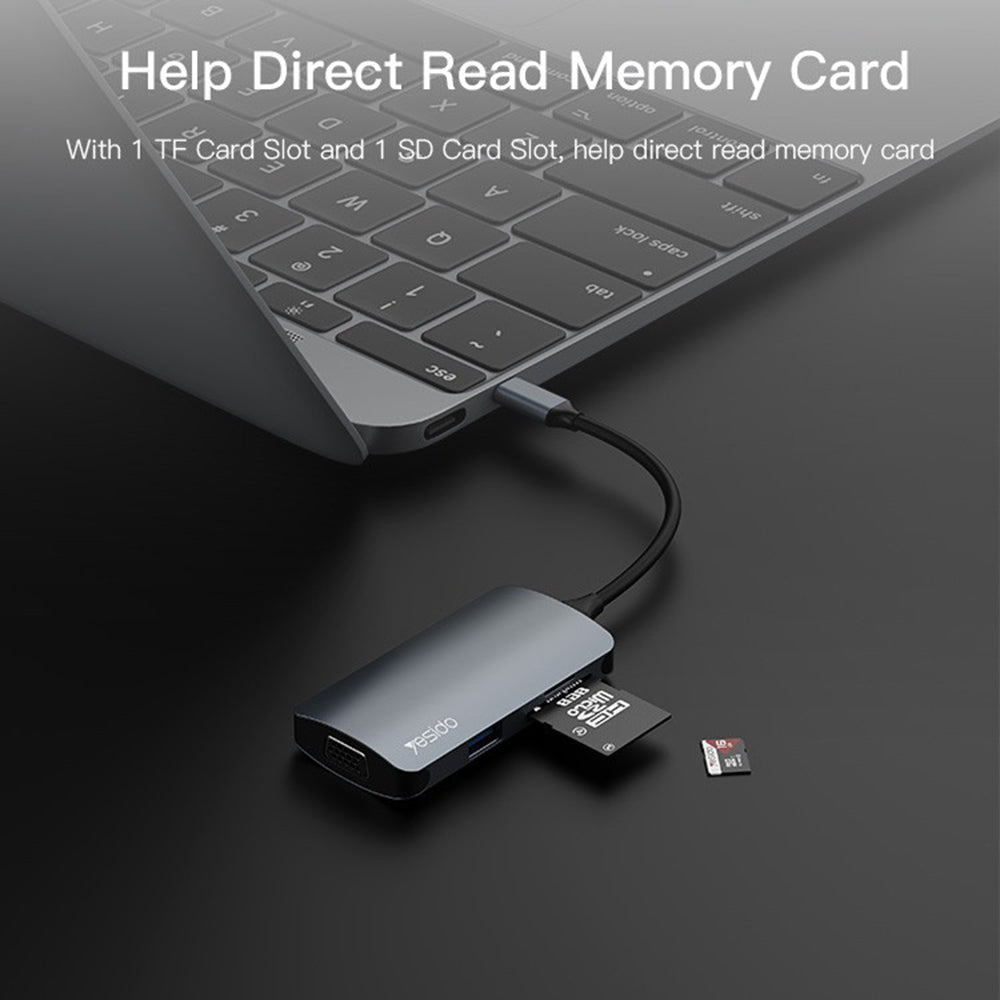 Hub USB-C Yesido HB16, 7in1, Γκρι