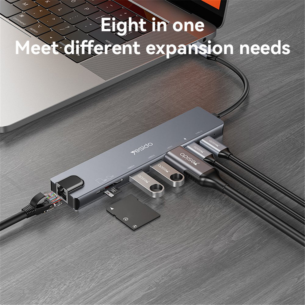 Hub USB-C Yesido HB27, 8in1, Γκρι