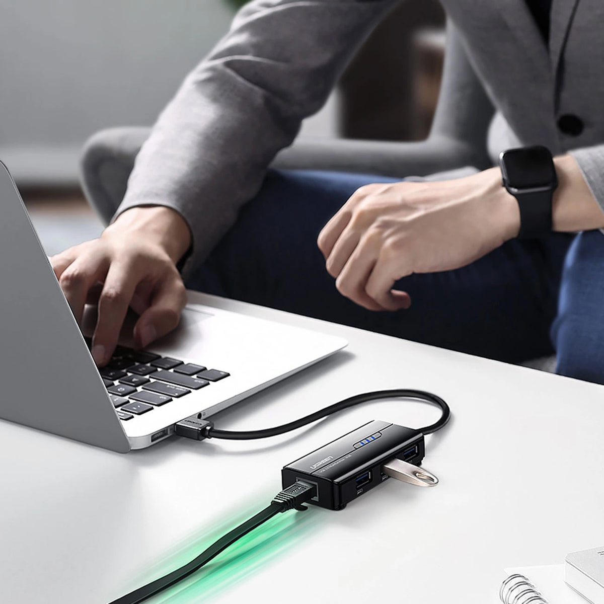 Hub USB UGREEN 20265, 3 x USB-A 3.0 - 1 x RJ45, Μαύρο