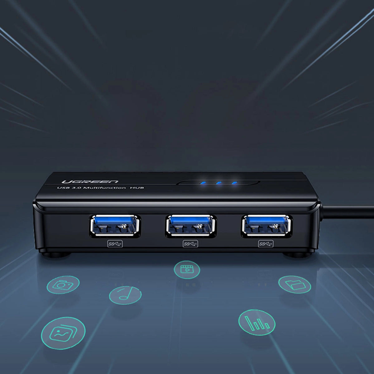 Hub USB UGREEN 20265, 3 x USB-A 3.0 - 1 x RJ45, Μαύρο